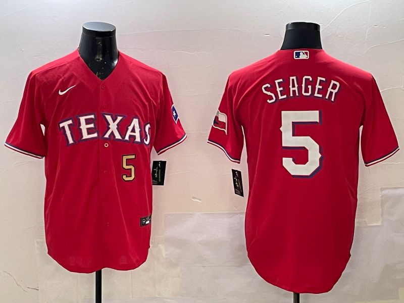 Men Texas Rangers #5 Seager Red Game 2025 Nike MLB Jersey style 4